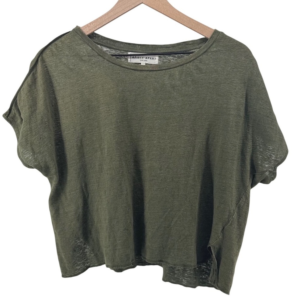 Apiece Apart Linen Knit Boxy Tee Women S Olive Green Cropped Relaxed Minimalist‎